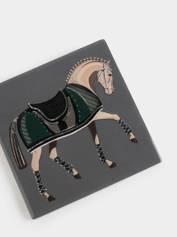 Саптыаяқ тұғыры, 11х11 см, төртбұрыш, керамика/тығын, Күміс жылқы, Horse silver, image-3