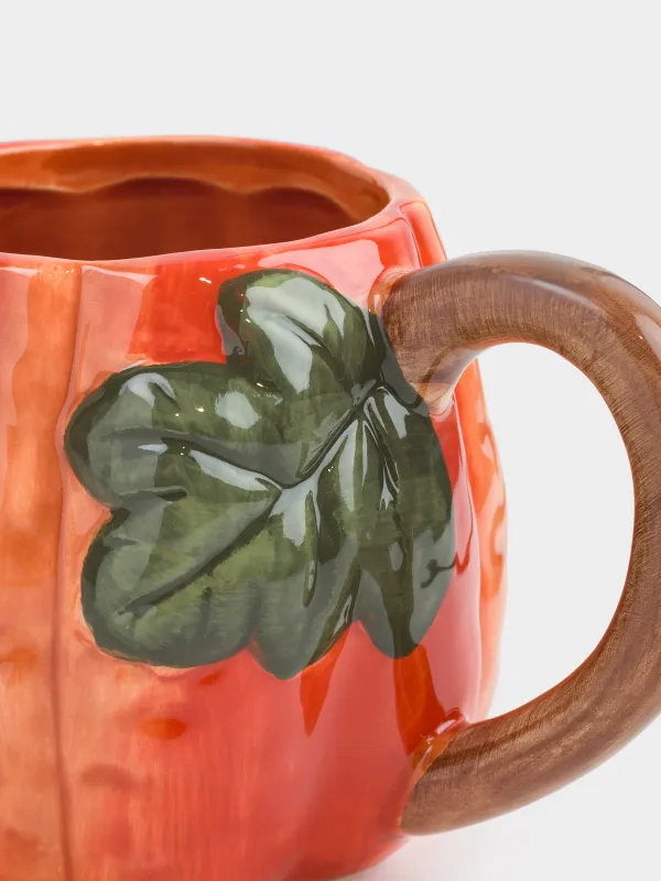 Саптыаяқ, 480 мл, керамика, қызғылт сары, Жапырағы бар асқабақ, Forest symphony, image-1