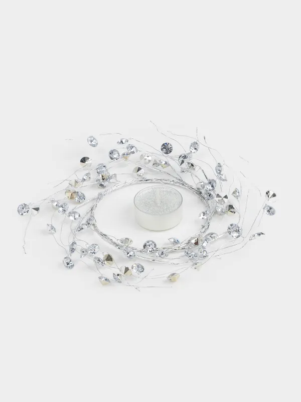 Венок для свечи, 9/16 см, пластик/металл, серебристый, Кристаллы, Crystal decor, image-4
