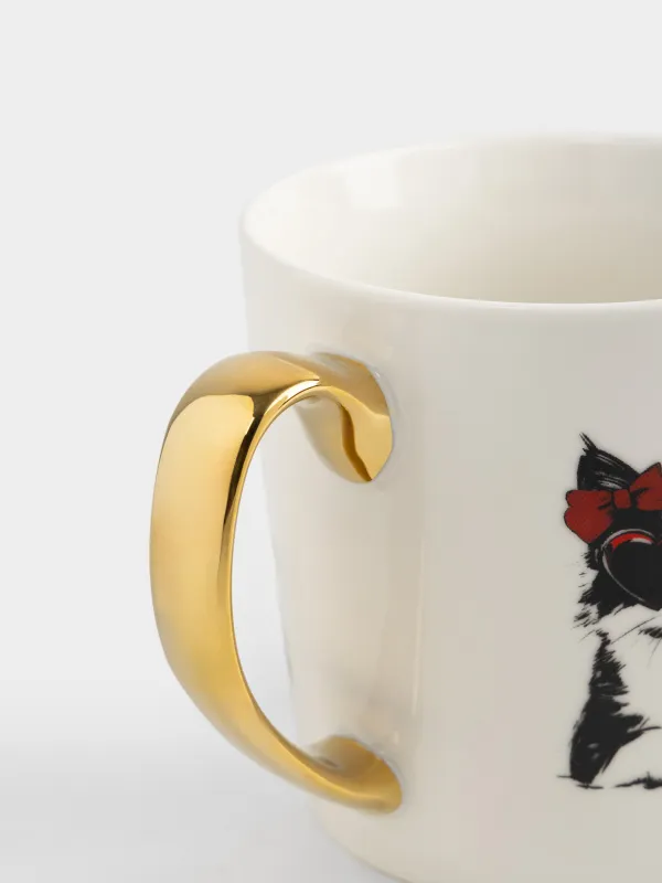 Кружка, 500 мл, фарфор N, бело-золотистая, Коты и сердце, Cat amour, image-3