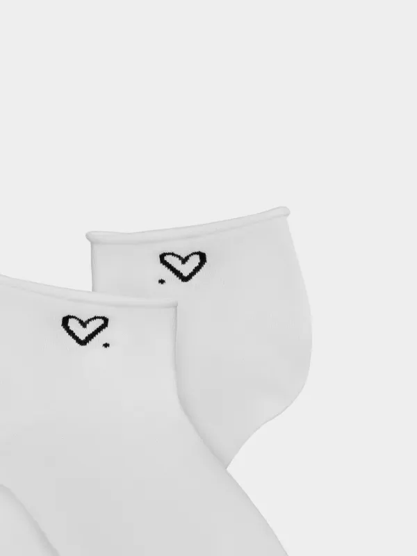 Әйелдер шұлықтары, Б. 36-38, мақта / полиэстер, Ақ, жүрек, слоган, image-1