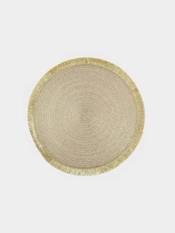 Салфетка под приборы, 38 см, с бахромой, полиэстер, круглая, золотистая, Rotary shine, image-0
