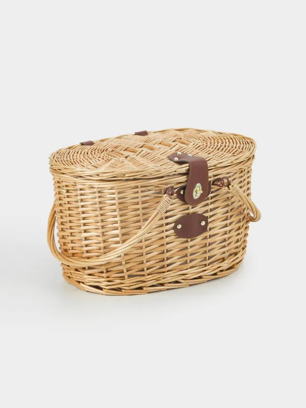 Пикник себеті, 42х30 см, 4 адам, 21 зат, Жамылғымен, жүзім, дөңгелек, қоңыр, Picnic, image-2