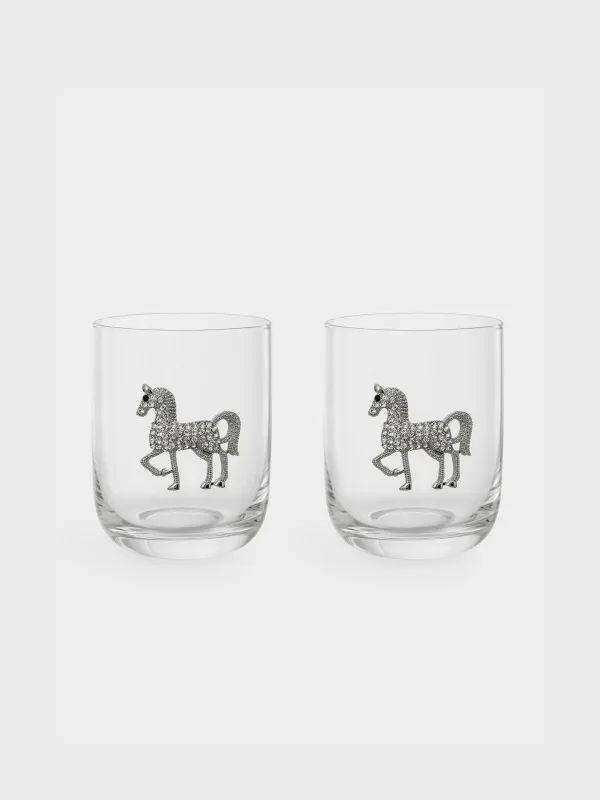 Стакан для виски, 10 см, 340 мл, 2 шт, стекло/металл, Серебристая лошадь, Lux elements, image-0