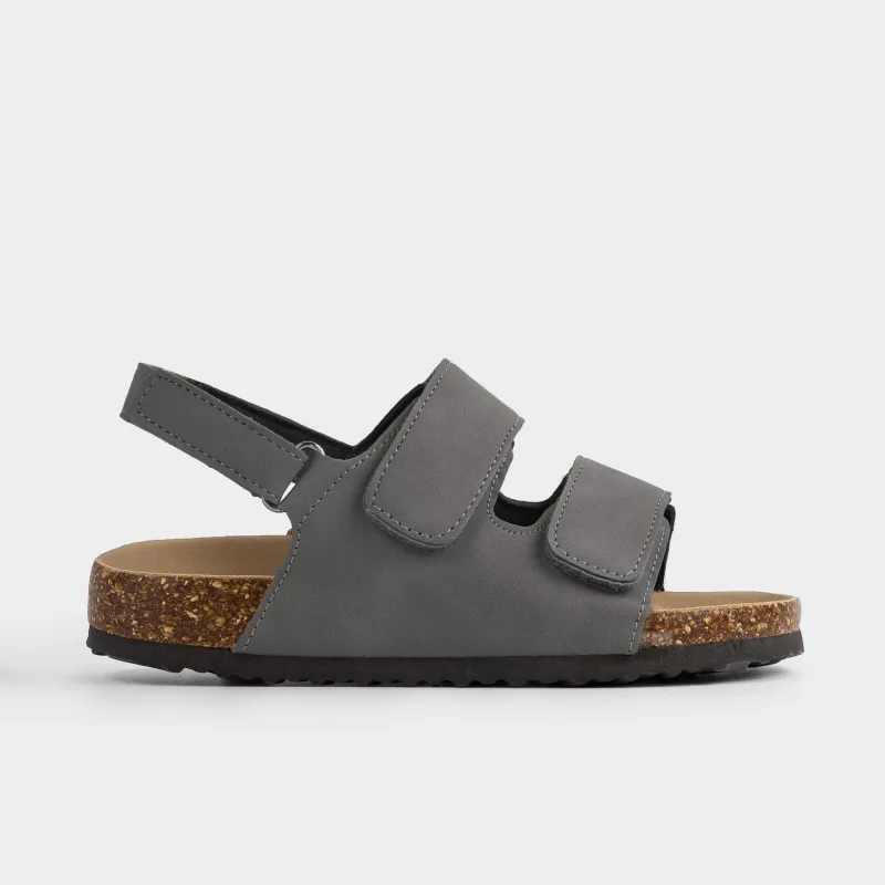 Балаларға арналған сандалдар, өлшемі 24, ұлдарға арналған, жабысқышы бар, жасанды күдері, сұр, Suede kids