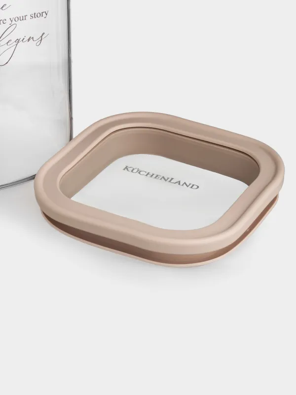 Банка для сыпучих продуктов, 510 мл, стекло/силикон, квадратная, бежевая, Verre, image-3