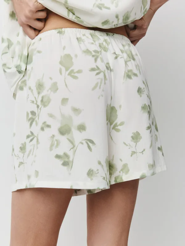 Әйелдер шорттары, үйге арналған, өлшемі S, вискоза К, жасыл, Гүлдер, Hanlona, image-3