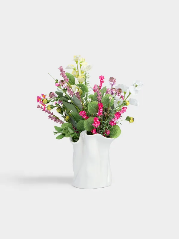 Гүл вазасы, 20 см, керамика, сүт түстес, Мыжылған әсер, Crumple, image-4