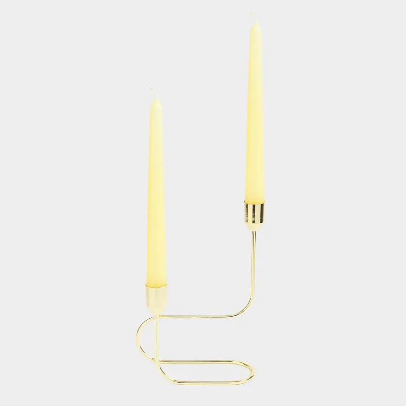 Шам ұстағыш, 22 см, 2 жіңішке шамға арналған, болат, алтын, Twist gold, image-3