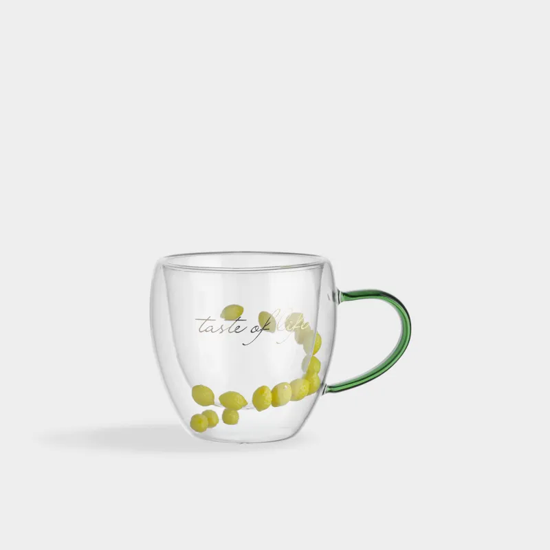 Кружка, 250 мл, стекло Б/смола, зеленая ручка, с лимонами внутри, Air decor