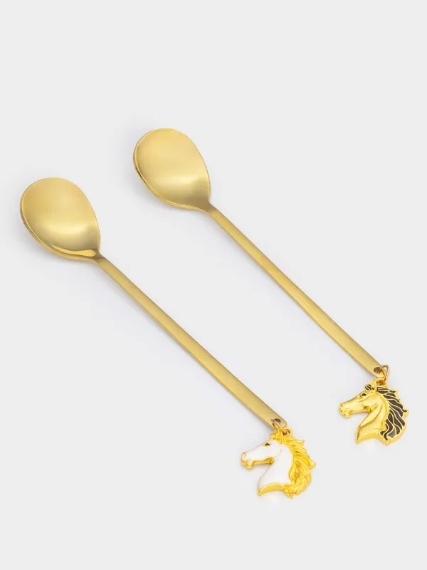 Десерт қасығы, 14 см, 2 дана, болат, алтын, Жылқы, Horse gold, image-0
