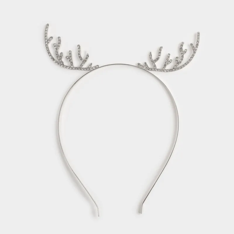 Карнавал тоғыншағы, 19х15 см, балаларға арналған, металл/страздар, күміс, Бұғы мүйізі, Sparkly deer