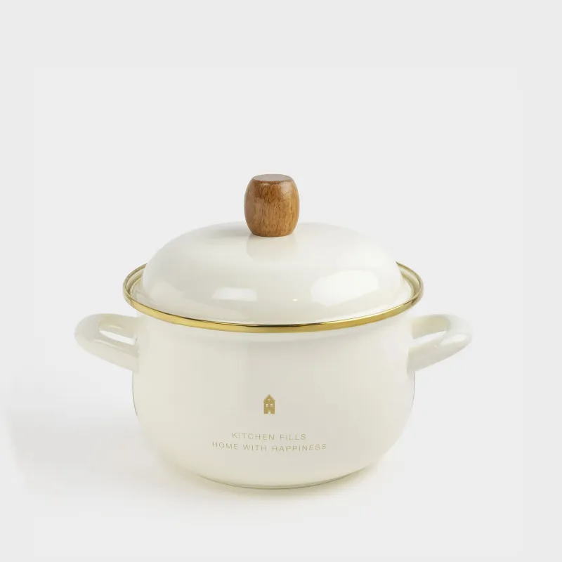 Таба, 20 см, 2,8 л, қақпағы бар, эмальданған металл/ағаш, сүт түстес, Үй, Emamel