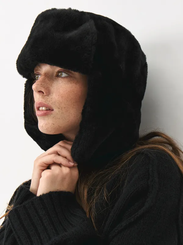 Әйелдер құлақшын-бас киімі, бірыңғай өлшем, жасанды үлбір, қара, Furry, image-2