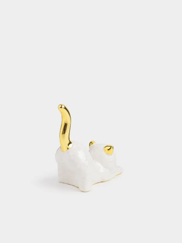 Зергерлік бұйымдарға арналған ұстағыш, 9 см, полирезин, алтын інжу, Мысық, Cat, image-2