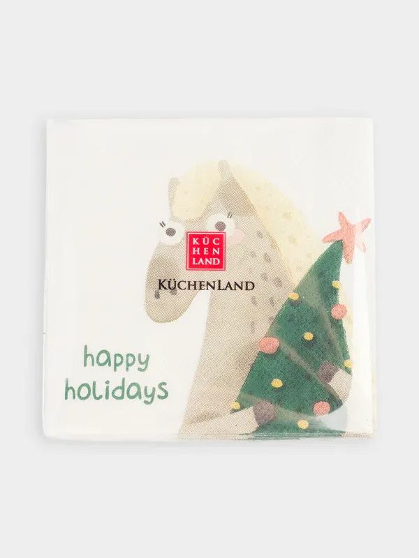 Қағаз майлықтар, 21х21 см, 20 дана, төртбұрышты, сүт түстес, Шыршасы бар жылқы, Horse cute, image-3