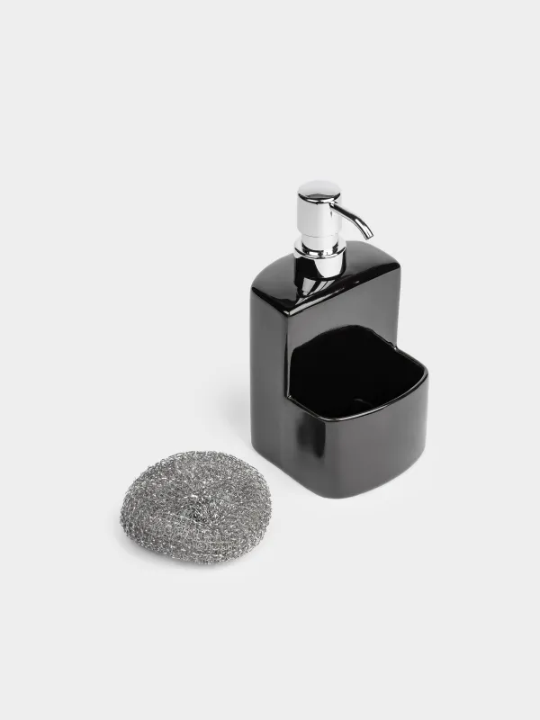 Жуғыш зат диспенсері, 450 мл, губка мен органайзері бар керамика, қара, Keeping, image-2