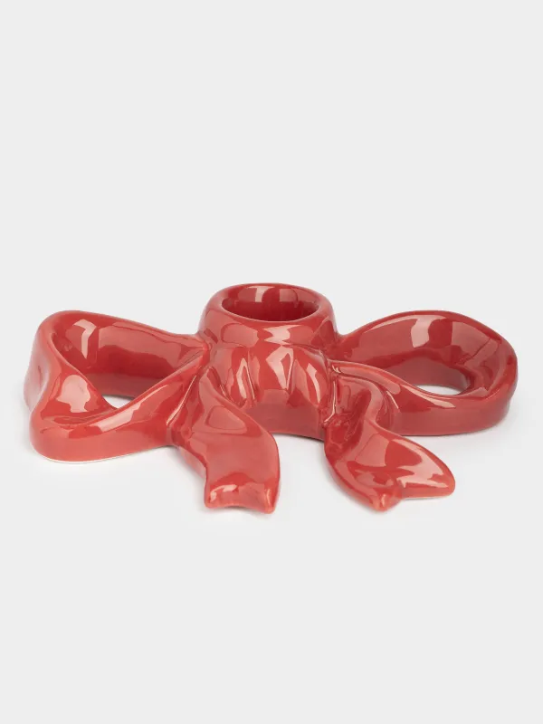 Шам ұстағыш, 13 см, жіңішке шамға арналған, керамика, қою қызыл, Бантик, Christmas traditions, image-1