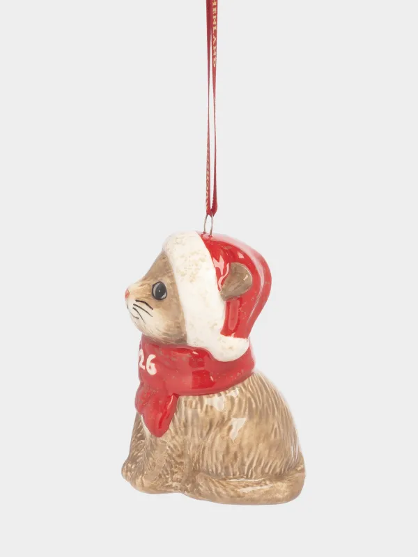 Игрушка елочная, 8 см, керамика, коричнево-красная, Кот в шарфе, Figure christmas, image-2