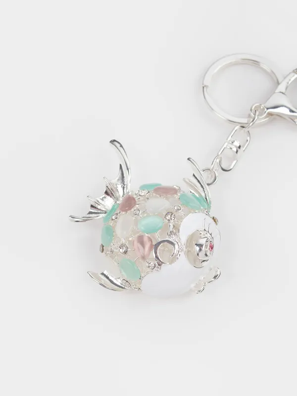 Салпыншақ, 12 см, металл/страздар, алтын, Шар балық, Keychain crystal, image-1