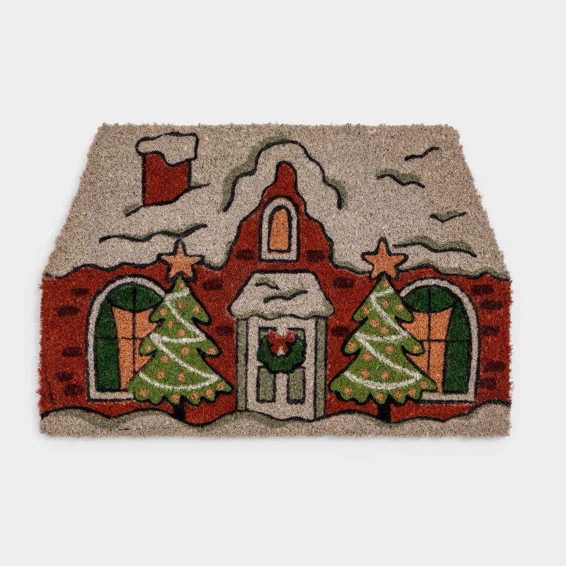 Есік алды кілемшесі, 40х60 см, кокос/ПВХ, фигуралы, қызыл, Үй, House built