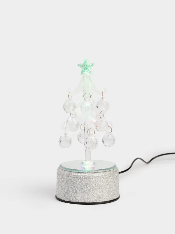 Статуэтка с подсветкой, 18 см, вращающаяся, с подвесками, стекло, серебристая, Christmas vitreous, image-3