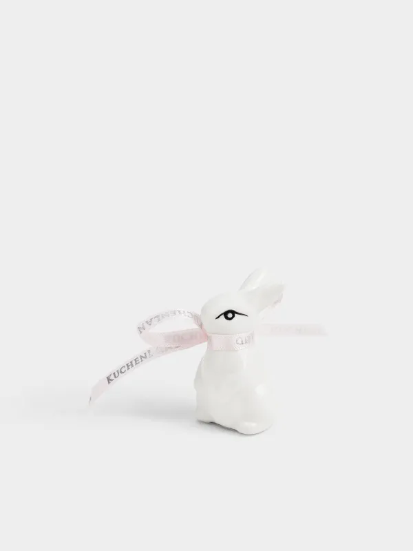 Мүсінше, 5 см, керамика, сүт түстес, Гүлдері бар қоян, Rabbit bloom, image-1