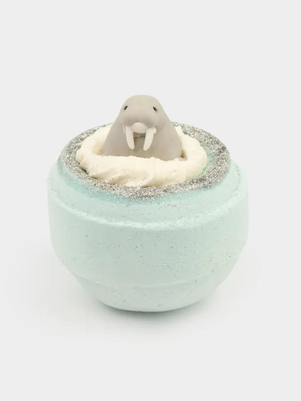Бомбочка для ванны, 130 гр, с игрушкой, голубая, Маршмеллоу, Морж, Aquatic animals, image-0