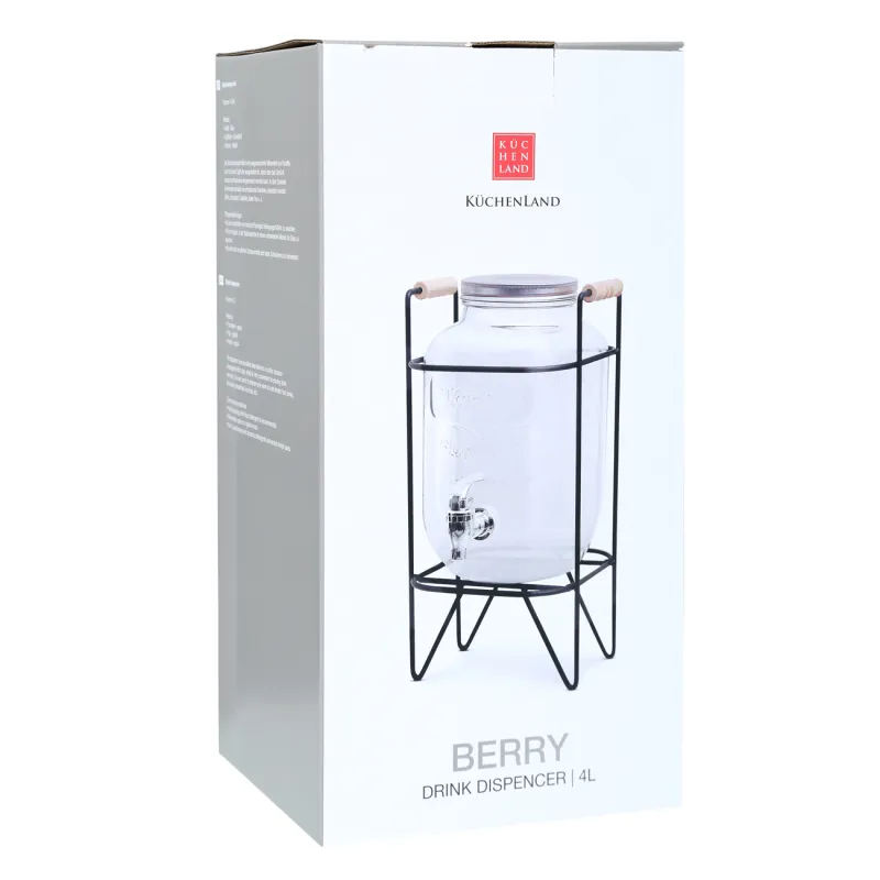 Сусындарға арналған диспенсер, 4 л, тұғырда, шыны Р/металл, қара, Berry, image-6