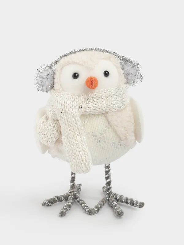 Сәндік бұйым, 16 см, пенопласт/полиэстер, ақ және күміс, Құлаққап тапқан құс, Birds, image-0