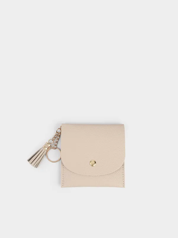 Кошелек женский, 10х10 см, на кнопке, с кисточкой, полиуретан, молочный, Memo, image-0