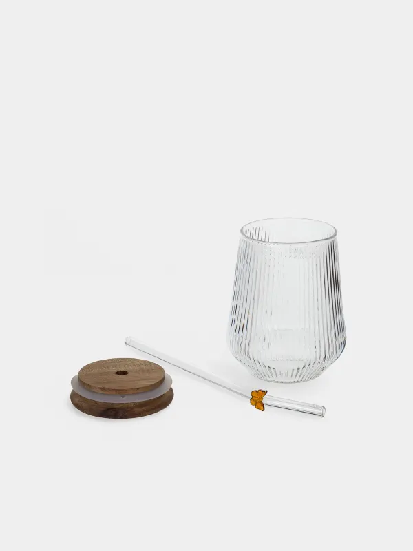 Банка для напитков, 440 мл, с трубочкой, Бабочка, Ribby wood, image-2