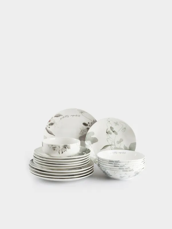 Сервиз обеденный, 6 перс, 19 пр, фарфор N, Серые цветы, Watercolor, image-0