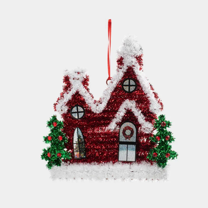 Украшение декоративное, 29 см, мишура/пластик, красное, Домик, Tinsel decor