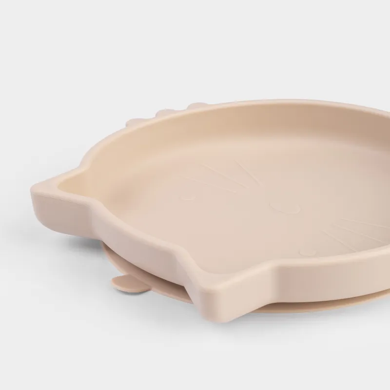 Тарелка детская, 16х15 см, на присоске, силикон, бежевая, Котик, Kiddy, image-3