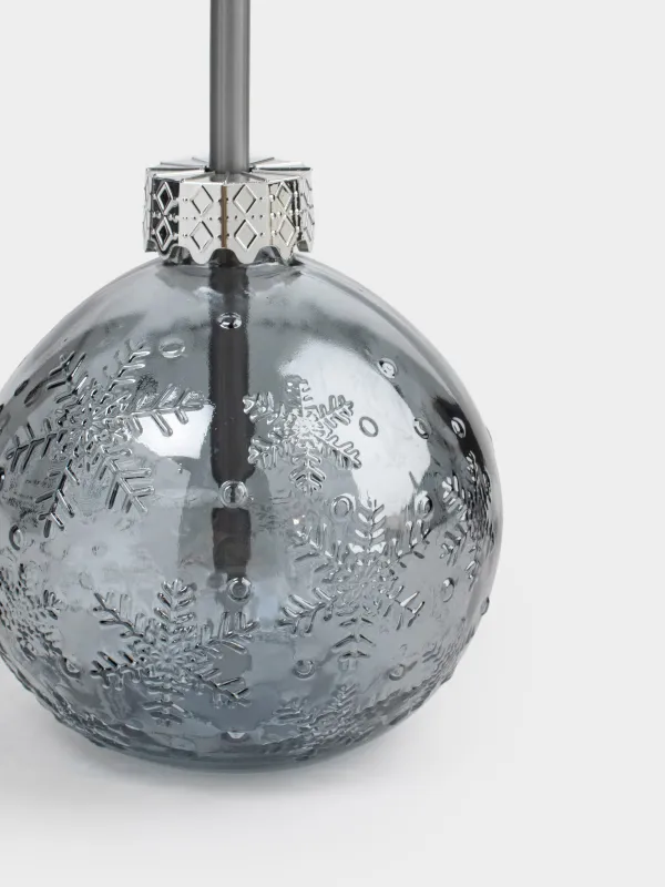 Банка для напитков, 400 мл, с крышкой и трубочкой, стекло, серая, Шар, Christmas drink, image-3