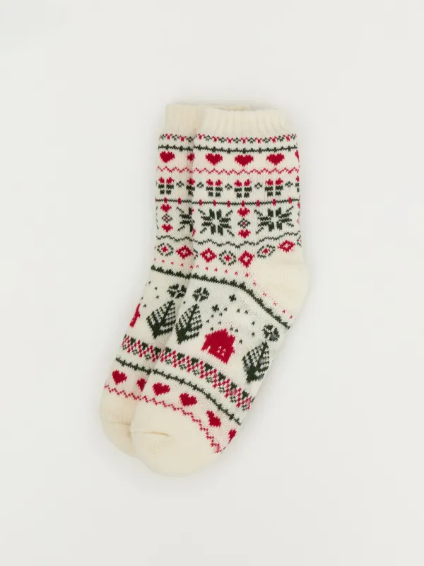 Әйелдер шұлықтары, үйге арналған, өлшемі 39-41, акрил/шерпа, сүт түстес, Қысқы өрнек, Hot winter, image-2