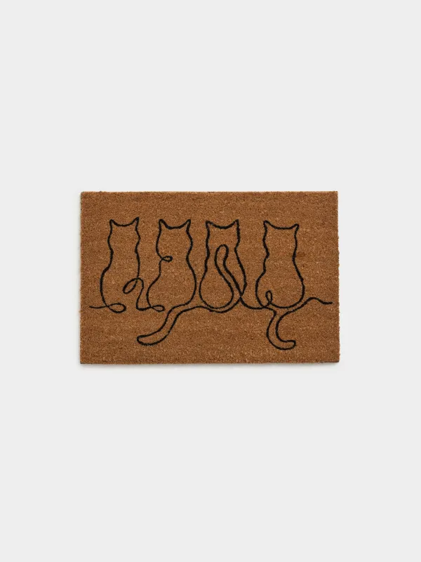 Есік төсеніші, 40х60 см, кокос / ПВХ, қоңыр, мысықтар, мысық, image-0