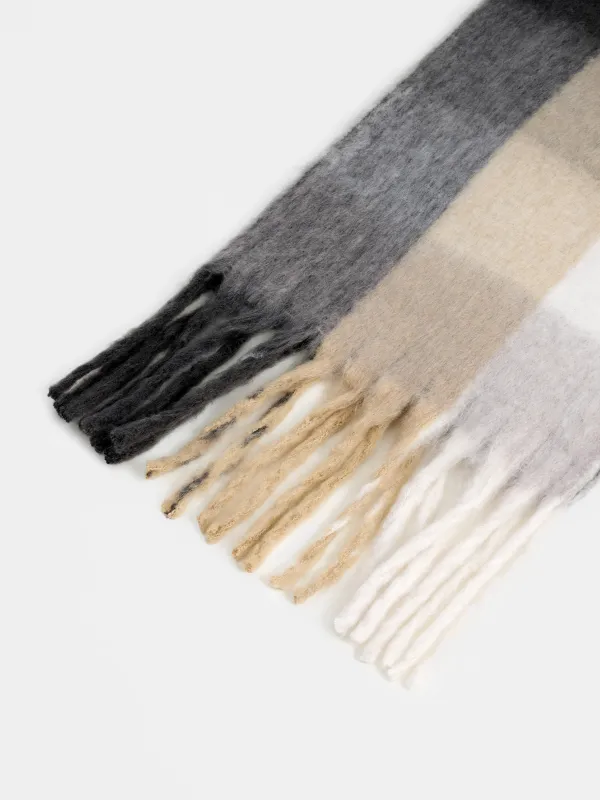 Әйелдер шарфы, 180х50 см, жиектері бар, полиэстер, сұр және сарғылт-қоңыр, Тор, Loop, image-1