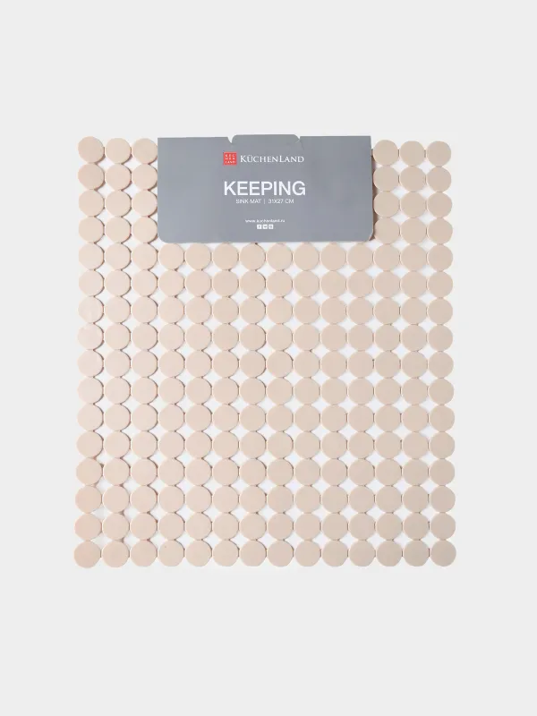 Коврик для кухонной раковины, 31х27 см, резина, прямоугольный, бежевый, Keeping, image-1