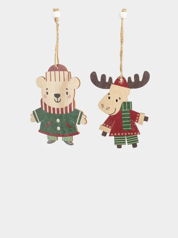 Шырша ойыншықтарының жиынтығы, 11 см, 2 дана, ағаш/полиэстер, Аю мен бұғы, Figure wood, image-0