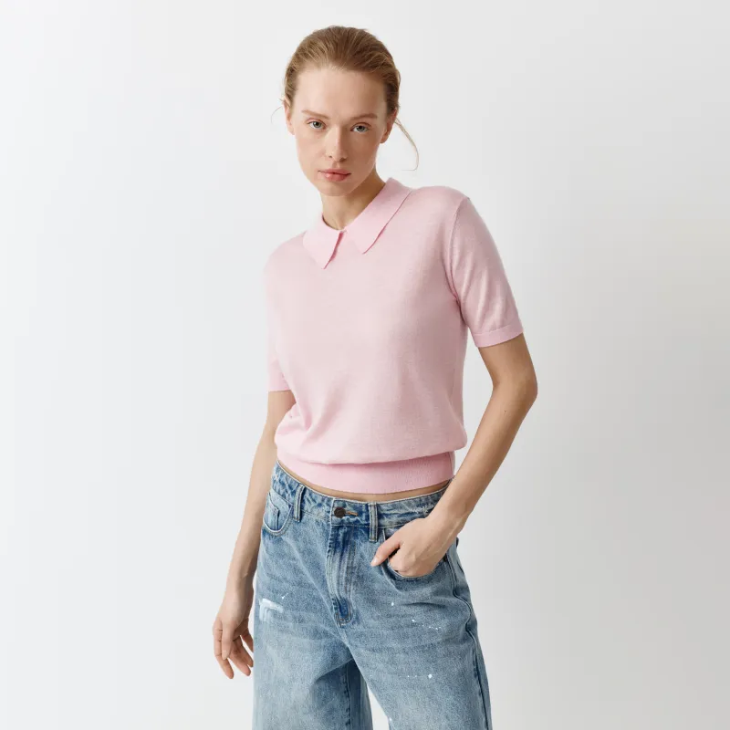 Әйелдер жемпірі, өлшемі L, поло жағасы бар, полиэстер/акрил/нейлон/жүн, қызғылт, Catalina