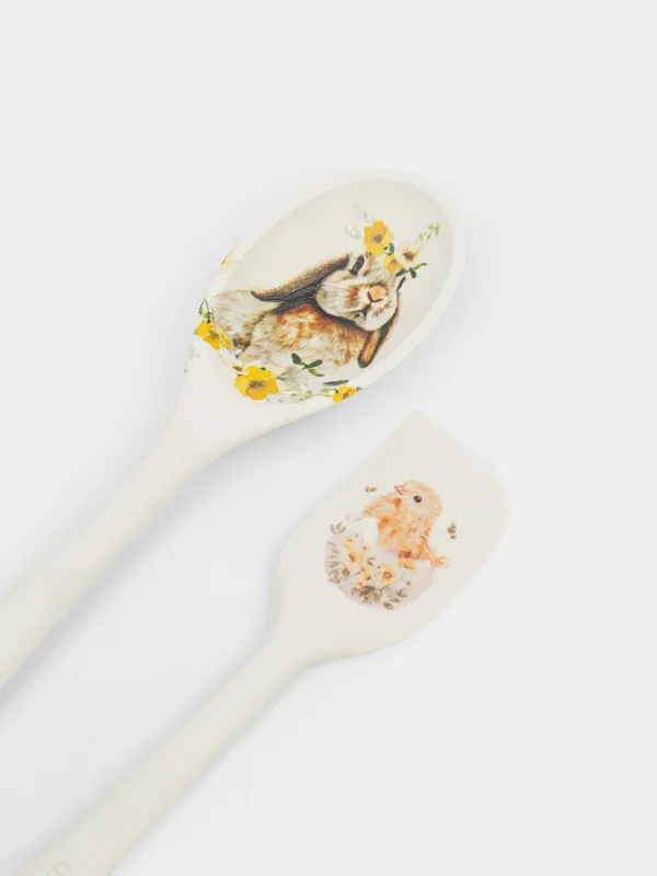 Пісіруге арналған жиынтық, 2 зат, қасық/қалақша, силикон, сүт түстес, Қоян және балапан, Natural Easter, image-2