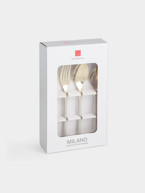 Ас құралдары, 6 адам, 24 зат, болат, алтын сарғылт-қоңыр, Milano, image-3