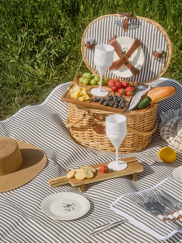 Пикник себеті, 42х30 см, 4 адам, 21 зат, Жамылғымен, жүзім, дөңгелек, қоңыр, Picnic, image-9
