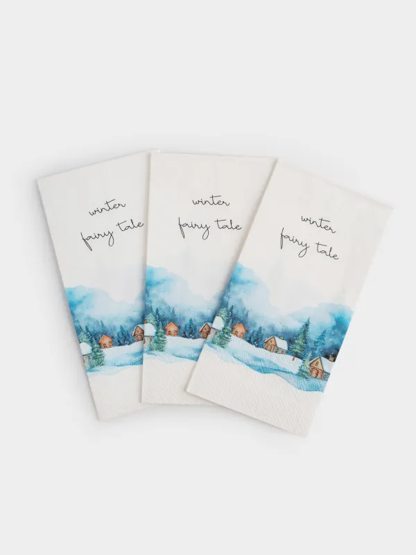 Салфетки бумажные, 33х33 см, 20 шт, прямоугольные, белые, Заснеженные дома, Winter house, image-2