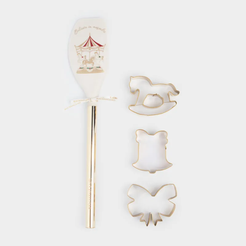 Набор для выпечки, 4 пр, лопатка/формы, силикон/сталь, молочно-золотистый, Карусель, Bakery gold