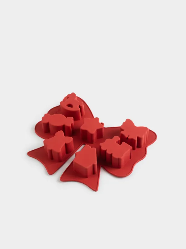 Форма для выпечки кексов, 18х21 см, 7 отд, силикон, красная, Бант, Bakery color, image-1