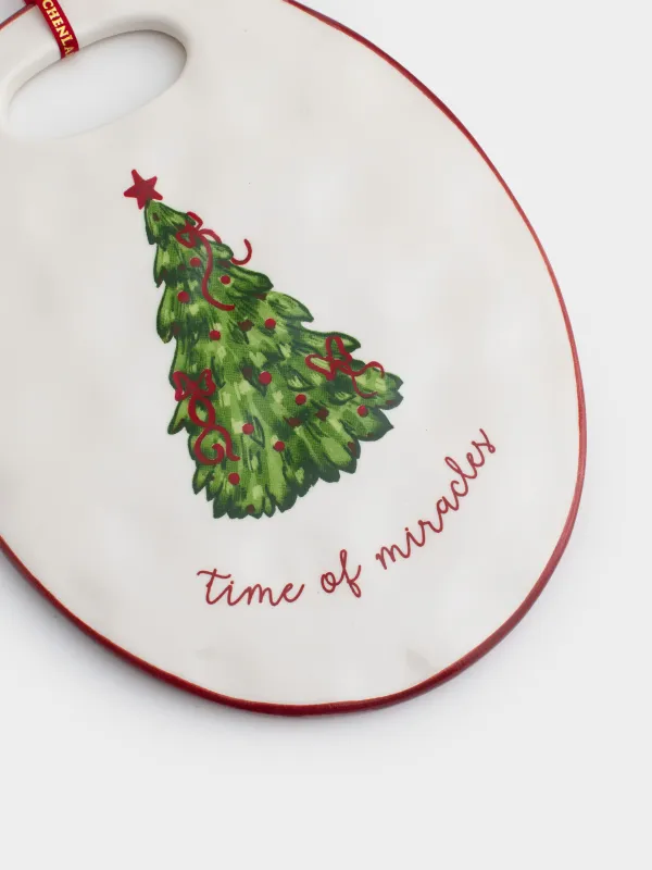 Ыстыққа арналған тұғыр, 15х20 см, керамика/тығын, сопақ, Бантигі бар шырша, Christmas tree, image-1