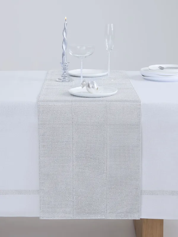 Үстел төсеніші, 40х160 см, страздары бар, полиэстер/пластик, күміс, Rhinestones, image-2